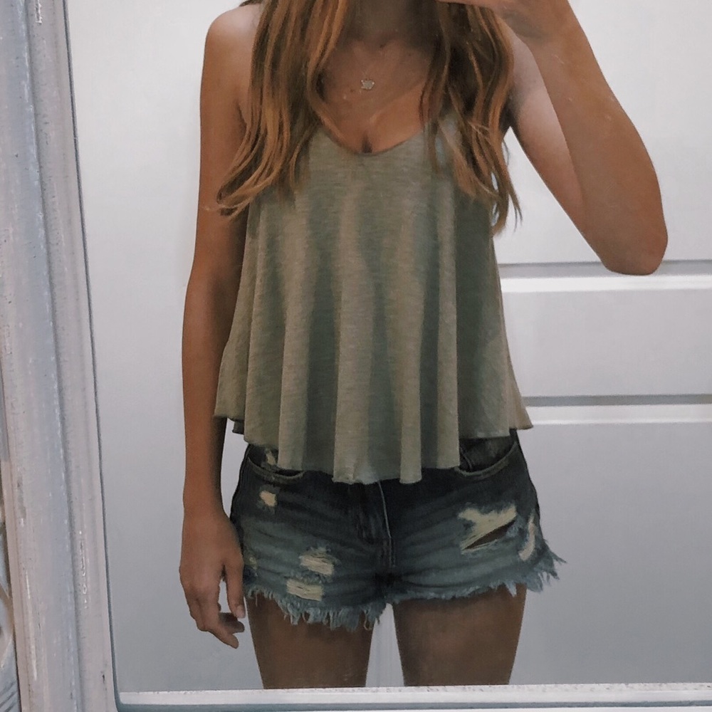 Gray Flowy V-Neck Tank